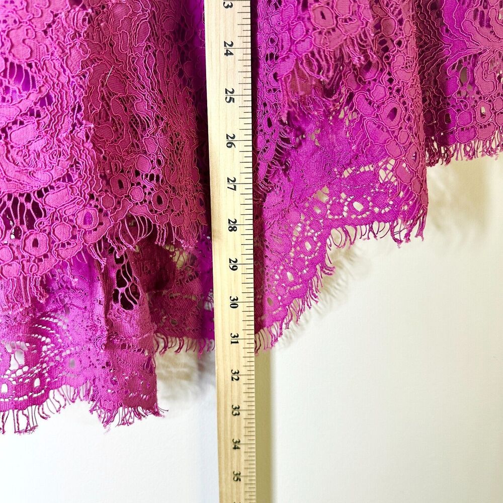 ADAM LIPPES Top Women 6 Magenta Pink Lace Lined Long Sleeve Tunic Scallop Hem - Picture 7 of 9